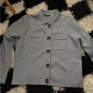 Tahari Light Blue Button-Front Jean sweater